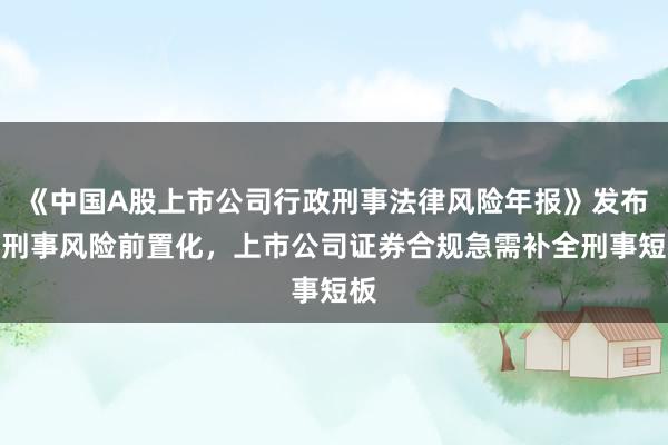 《中国A股上市公司行政刑事法律风险年报》发布：刑事风险前置化，上市公司证券合规急需补全刑事短板